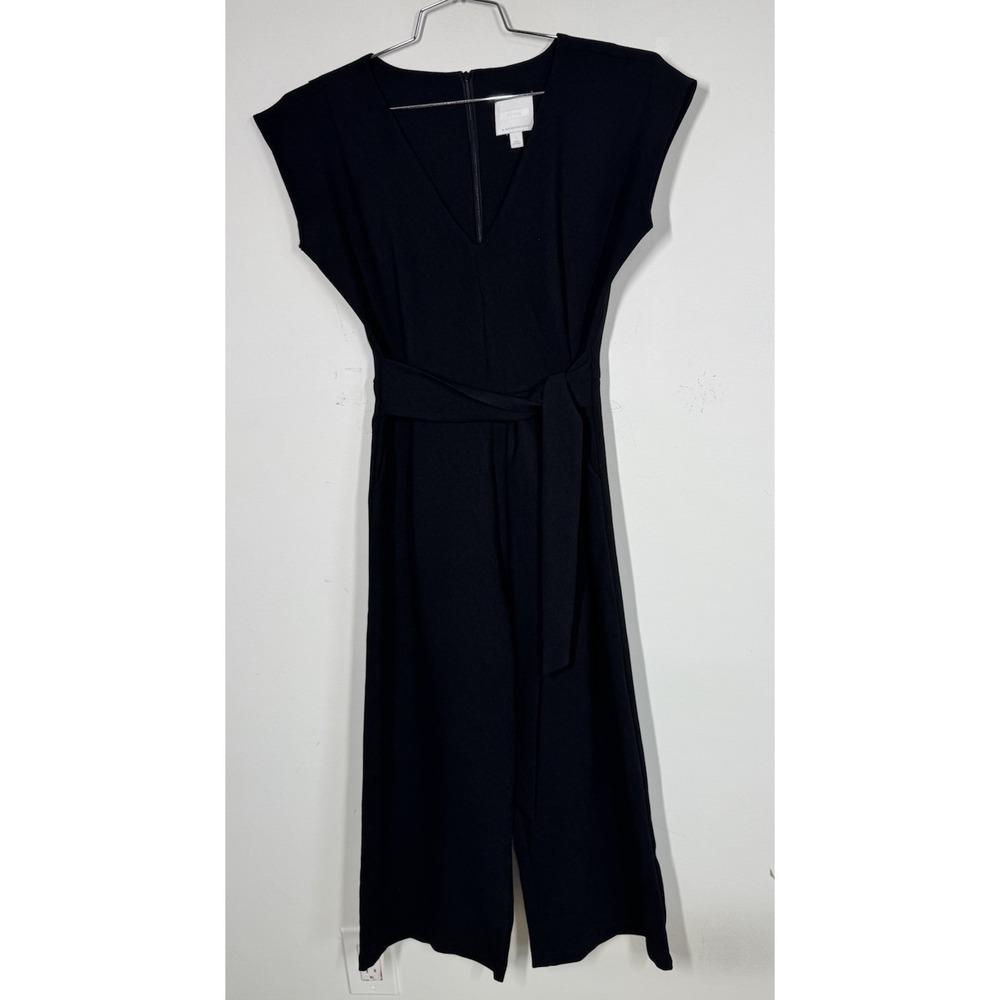 ETT:Twa Anthropologie Black Cap Sleeve Wide Leg Cropped Tie Waist Jumpsuit Sz S - Picture 3 of 10